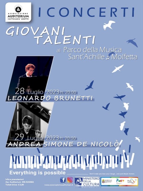 DUE CONCERTI CON PROTAGONISTI DUE GIOVANI TALENTI AL PIANOFORTE: LEONARDO BRUNETTI E ANDREA SIMONE DE NICOL