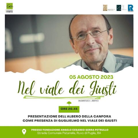 NEL VIALE DEI GIUSTI: UN EVENTO PER RICORDARE GUGLIELMO MINERVINI A SETTE ANNI DALLA SUA SCOMPARSA