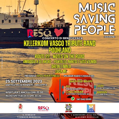 L'EQUIPAGGIO DI TERRA RESQ PUGLIA ARCA DI PACE ORGANIZZA LA 1 EDIZIONE DEL FESTIVAL MUSIC SAVING PEOPLE