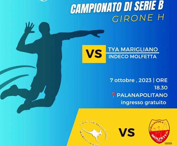 INIZIA LA STAGIONE DELLINDECO MOLFETTA NEL CAMPIONATO NAZIONALE DI PALLAVOLO MASCHILE DI SERIE B. ESORDIO IN TRASFERTA AL PALANAPOLITANO DI MARIGLIANO