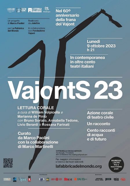 QUESTA SERA ALLA CITTADELLA DEGLI ARTISTI MALALINGUA PRESENTA VAJONTS23, LETTURA CORALE, IN CONTEMPORANEA IN OLTRE CENTO TEATRI ITALIANI