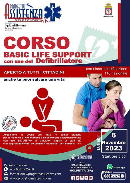 APERTE LE ISCRIZIONI PER IL NUOVO CORSO BLS CON LUSO DEL DEFIBRILLATORE, APERTO A TUTTI I CITTADINI, PER IMPARARE LE MANOVRE SALVA VITA