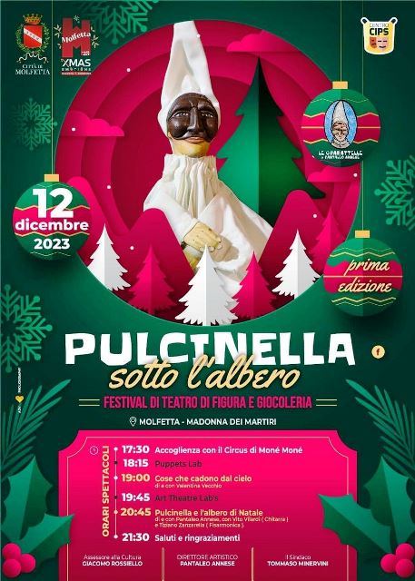 MARTED 12 DICEMBRE PRIMA EDIZIONE DI PULCINELLA SOTTO L'ALBERO, IL FESTIVAL DI TEATRO DI FIGURA E GIOCOLIERIA