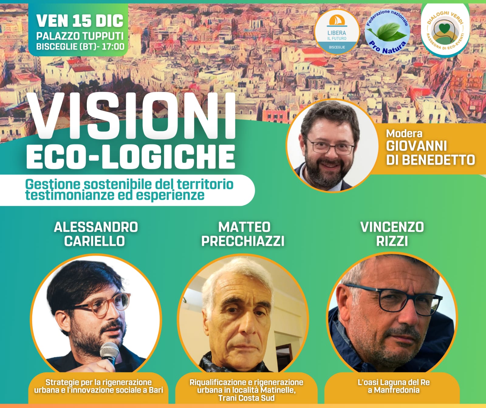 VENERD 15 DICEMBRE A PALAZZO TUPPUTI A BISCEGLIE IL CONVEGNO VISIONI ECO-LOGICHE PER LA REALIZZAZIONE DI UN GIARDINO SULLA LITORANEA DI LEVANTE E PROPOSTE AL NUOVO PUG