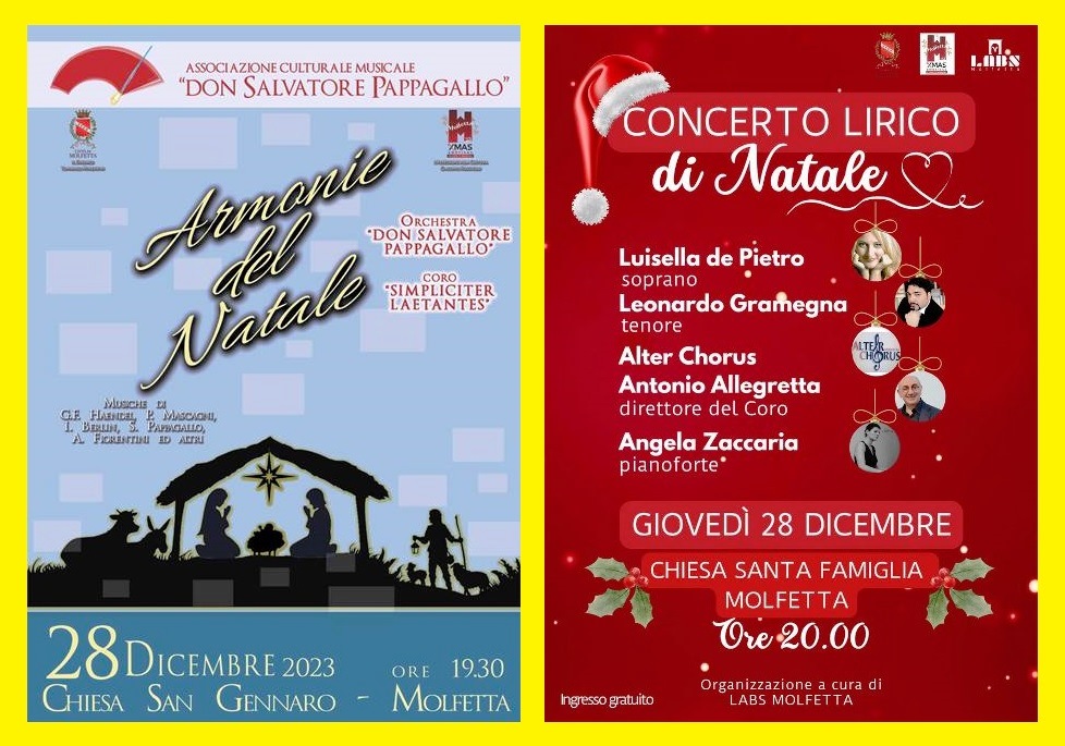 GIOVED 28 DICEMBRE DUE APPUNTAMENTI MUSICALI ALLA CHIESA SAN GENNARO E ALLA CHIESA SANTA FAMIGLIA