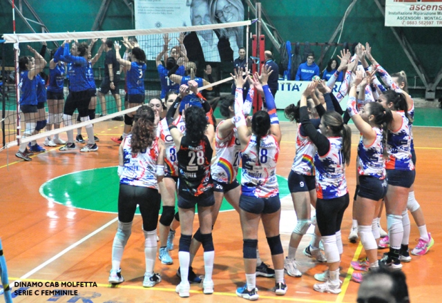 TURNO FAVOREVOLE PER LA DINAMO CAB MOLFETTA CHE NELLA TERZA GIORNATA DI RITORNO DEL CAMPIONATO DI SERIE C AFFRONTA LULTIMA IN CLASSIFICA ASD NELLY VOLLEY