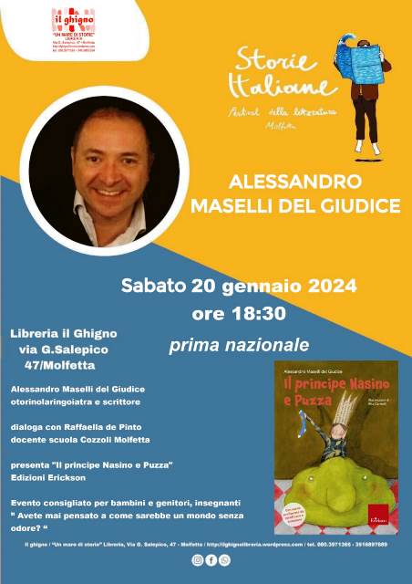 SABATO 20 GENNAIO PRESENTAZIONE IN PRIMA NAZIONALE DEL LIBRO IL PRINCIPE NASINO E PUZZA� - EDIZIONI ERICKSON SCRITTO DA ALESSANDRO MASELLI DEL GIUDICE