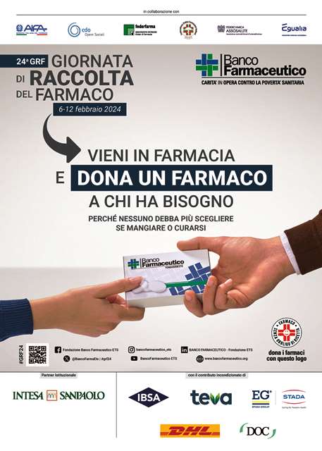 SABATO 10 FEBBRAIO SI SVOLGERAA' LA 24a GIORNATA DI RACCOLTA DEL FARMACO: 