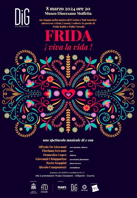 DIGRESSIONE MUSIC PROPORRA', VENERDI' 8 MARZO, UN VIAGGIO NELLA MUSICA DEL CENTRO E SUD AMERICA: FRIDA - VIVA LA VIDA!