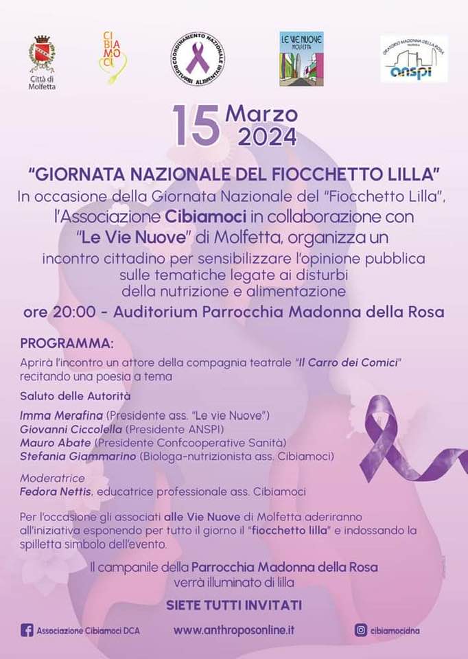 OGGI 15 MARZO SI CELEBRA LA GIORNATA DEI DISTURBI ALIMENTARI ANCHE A MOLFETTA