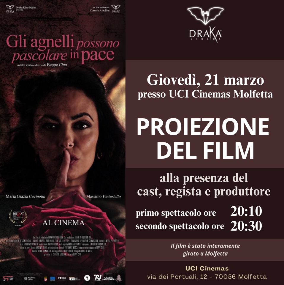 GIOVED 21 MARZO ALLUCI CINEMAS DI MOLFETTA, ANTEPRIMA DEL FILM GLI AGNELLI POSSONO PASCOLARE IN PACE ALLA PRESENZA DEL CAST, DEL REGISTA E DEL PRODUTTORE