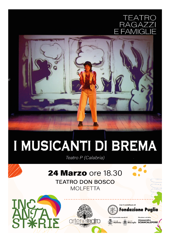 PROSSIMO APPUNTAMENTO DEL FESTIVAL DI TEATRO E NATURA INCANTASTORIE, DOMENICA 24 MARZO AL TEATRO DON BOSCO, CON LO SPETTACOLO I MUSICANTI DI BREMA