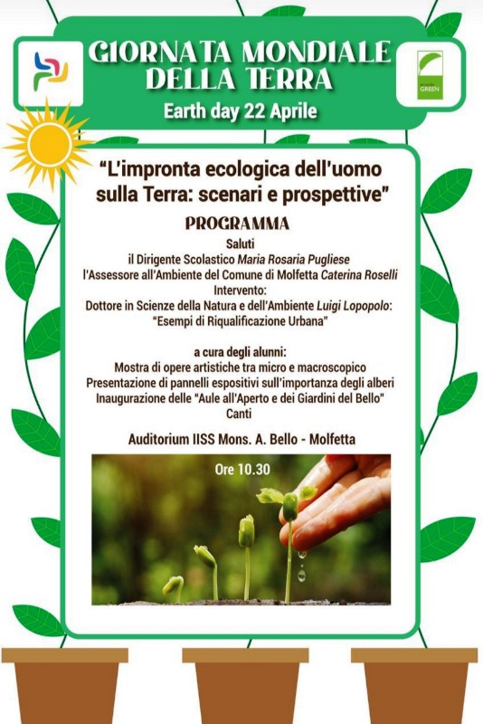 IL 22 APRILE SI CELEBRA LA GIORNATA MONDIALE DELLA TERRA. LISTITUTO MONS. BELLO ORGANIZZA IL DIBATTITO 