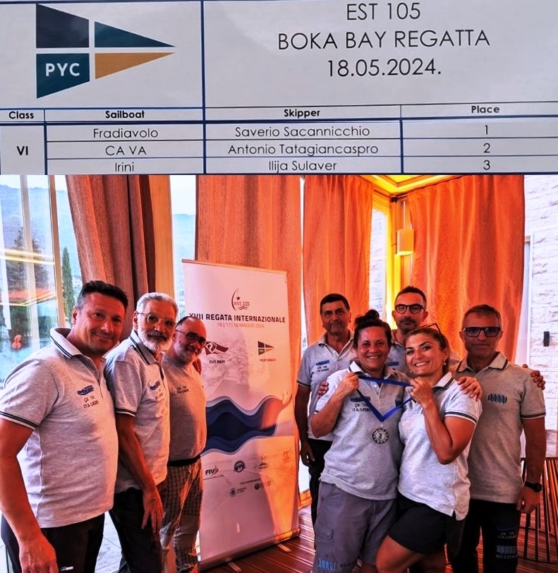 LIMBARCAZIONE CA VA, DELLASSOCIAZIONE MEDITERRANEO VELA MOLFETTA, CONQUISTA UN PRESTIGIOSO SECONDO POSTO NELLA REGATA INTERNAZIONALE EST 105 BARI-MONTENEGRO