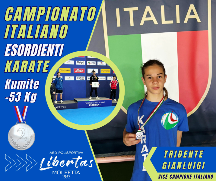 IL GIOVANE KARATEKA MOLFETTESE, TRIDENTE GIANLUIGI, CONQUISTA LA MEDAGLIA DARGENTO AI CAMPIONATI ITALIANI DI KARATE