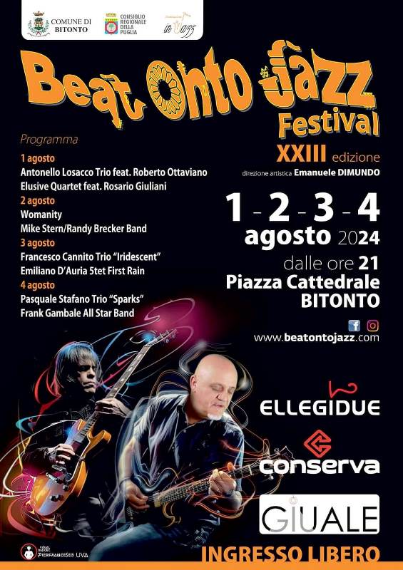 GIOVED 1 AGOSTO INIZIA A BITONTO IN PIAZZA CATTEDRALE LA XXIII EDIZIONE DE IL BEAT ONTO JAZZ FESTIVAL