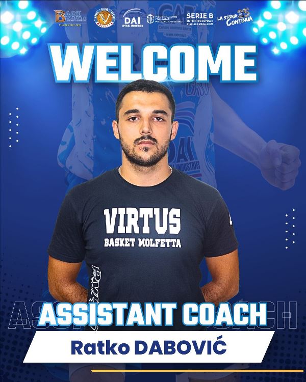 NELLO STAFF TECNICO DELLA DAI OPTICAL VIRTUS BASKET MOLFETTA ARRIVA RATKO DABOVIC