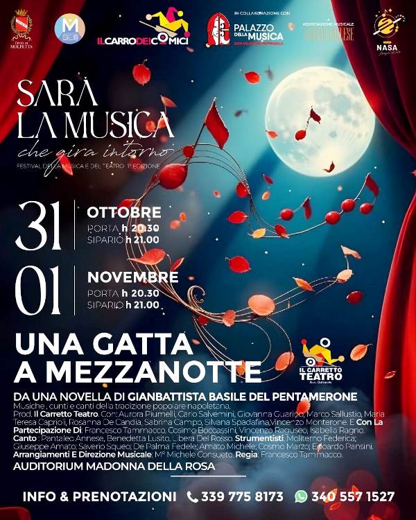 LO SPETTACOLO DEL CARRETTO TEATRO UNA GATTA A MEZZANOTTE CONCLUDE IL 1 FESTIVAL DELLA MUSICA E DEL TEATRO SAR LA MUSICA CHE GIRA INTORNO 