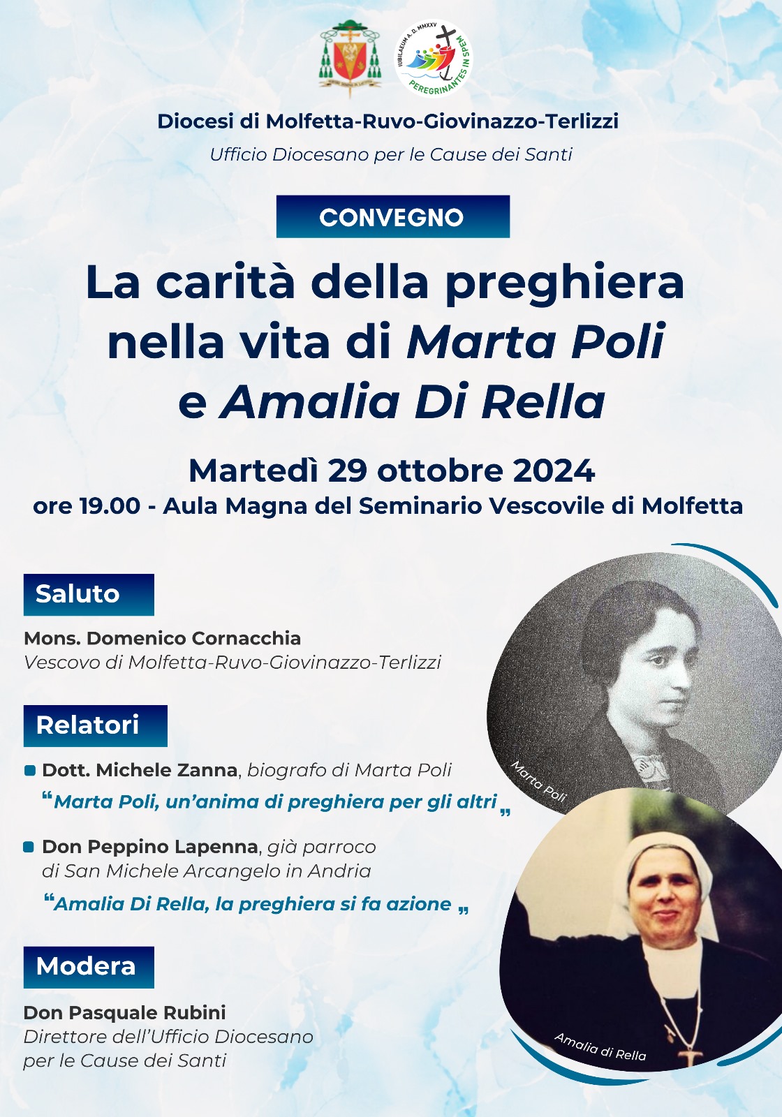 UN CONVEGNO IL 29 OTTOBRE A MOLFETTA SU DUE DONNE IN ODORE DI SANTITA', MARTA POLI E SUOR AMALIA DI RELLA