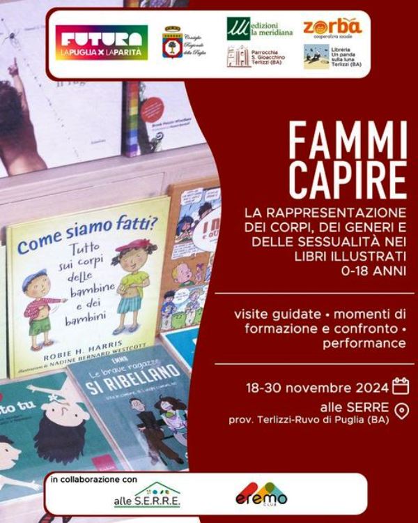 DAL 18 AL 30 NOVEMBRE LA MOSTRA FAMMI CAPIRE SAR ALLE SERRE, TRA TERLIZZI E RUVO DI PUGLIA, GRAZIE ALLAVVISO FUTURA. LA PUGLIA PER LA PARIT VINTO DA EDIZIONI LA MERIDIANA