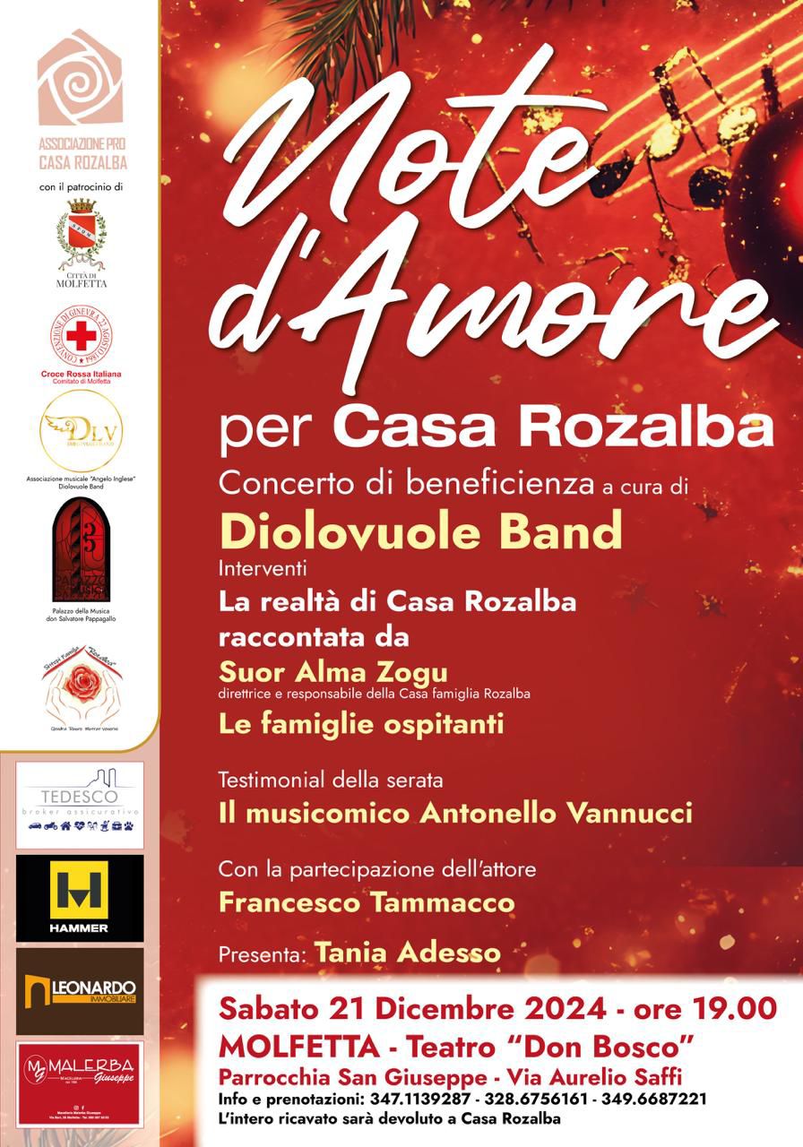 NOTE DAMORE, CONCERTO DI BENEFICENZA DI DIOLOVUOLE BAND PER LA CASA FAMIGLIA ROZALBA