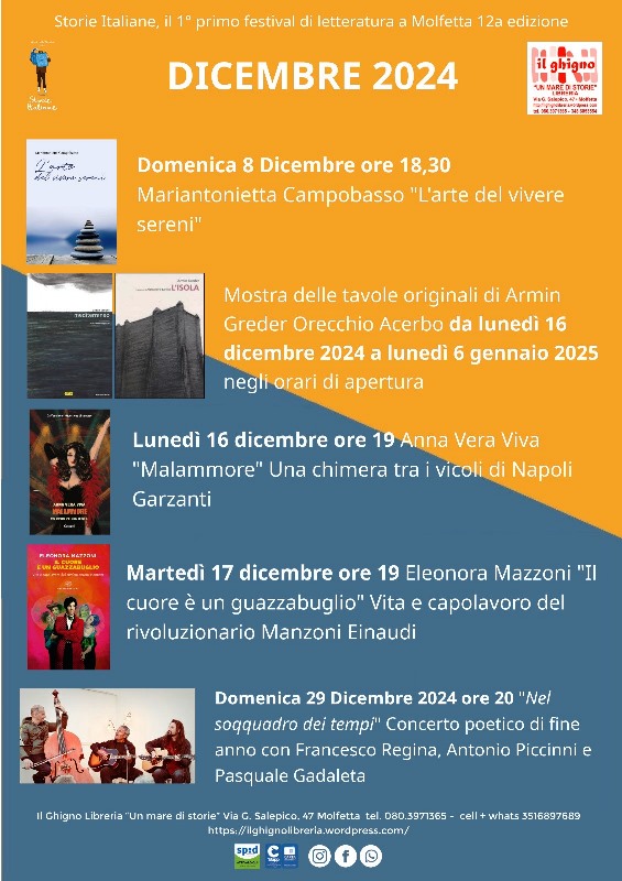 ALLA LIBRERIA IL GHIGNO PROSEGUONO GLI APPUNTAMENTI DI STORIE ITALIANE, IL 1 PRIMO FESTIVAL DI LETTERATURA A MOLFETTA GIUNTO ALLA 12A EDIZIONE