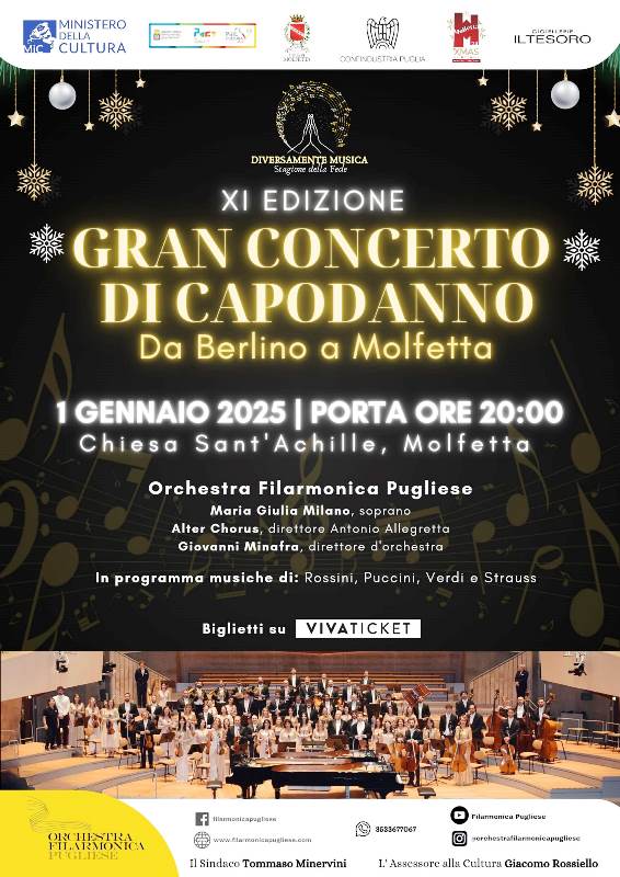 PER FESTEGGIARE LARRIVO DEL NUOVO ANNO IL GRAN CONCERTO DI CAPODANNO ESEGUITO DALLORCHESTRA FILARMONICA PUGLIESE