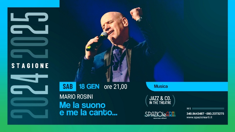 PROSEGUE A SPAZIOLEARTI LA STAGIONE JAZZ & CO. IN THE THEATRE. SABATO 18 GENNAIO CONCERTO PIANO SOLO DI MARIO ROSINI