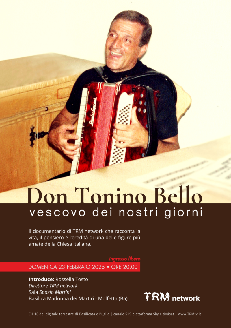 DOMENICA 23 FEBBRAIO LA PROIEZIONE DEL DOCUMENTARIO SU DON TONINO BELLO ALLA BASILICA DELLA MADONNA DEI MARTIRI