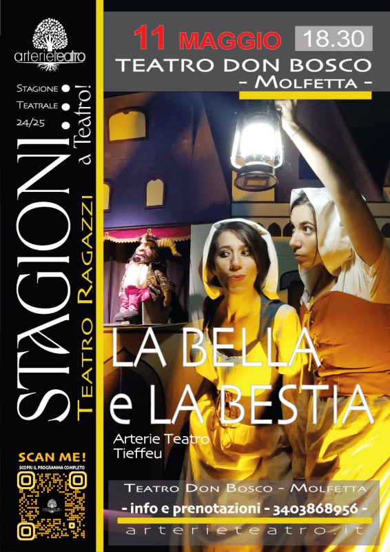 ARTERIE TEATRO PROPONE PER DOMENICA 11 MAGGIO LO SPETTACOLO PER FAMIGLIE E RAGAZZI LA BELLA E LA BESTIA
