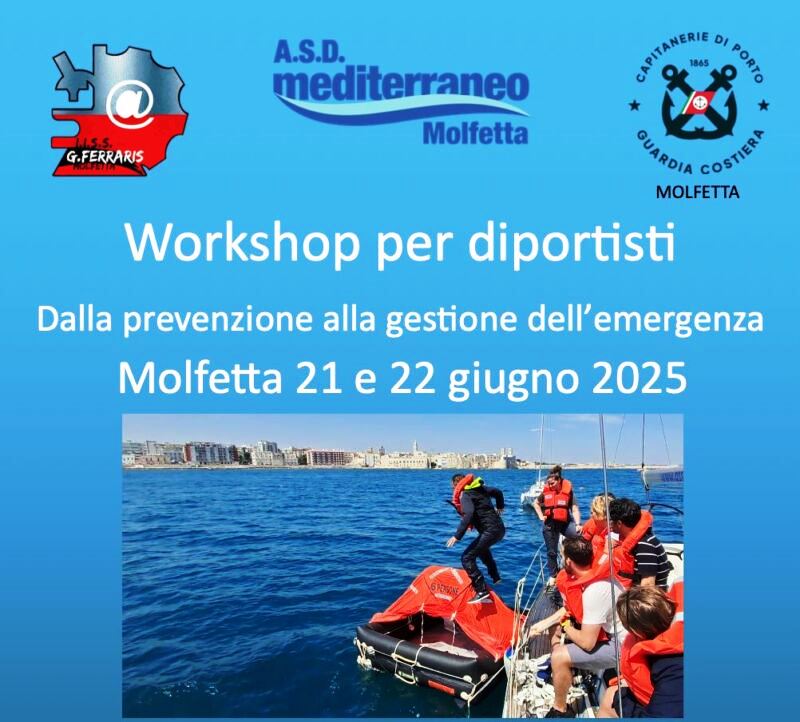 NEL PROSSIMO WEEKEND SI TERR A MOLFETTA UN WORKSHOP SULLA SICUREZZA PER DIPORTISTI: DALLA PREVENZIONE ALLA GESTIONE DELLEMERGENZA