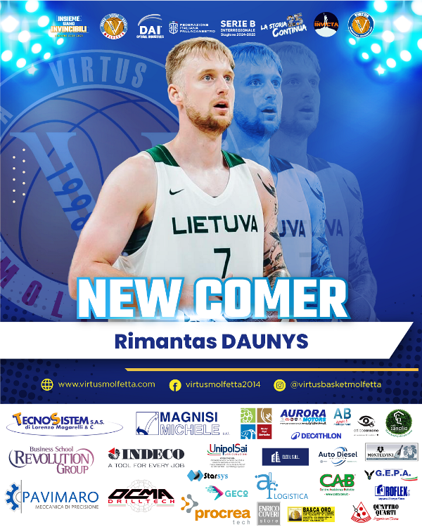 COLPO DI MERCATO DELLA VIRTUS BASKET MOLFETTA CHE SI ASSICURA LE PRESTAZIONI DELLALA GRANDE RIMANTAS DAUNYS