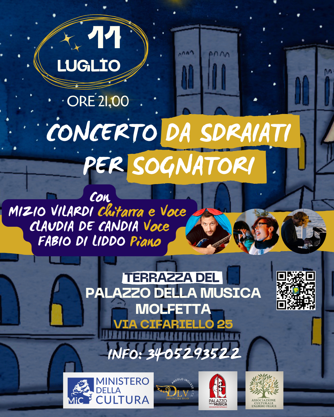UNA SERATA PER SOGNATORI DA TRASCORRERE SULLA TERRAZZA DEL PALAZZO DELLA MUSICA CON MIZIO VILARDI, CLAUDIA DE CANDIA E FABIO DI LIDDO