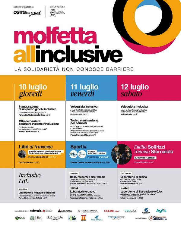 DA GIOVEDI 10 A SABATO 12 LUGLIO IN PROGRAMMA MOLFETTA ALLINCLUSIVE, LA SOLIDARIET NON CONOSCE BARRIERE