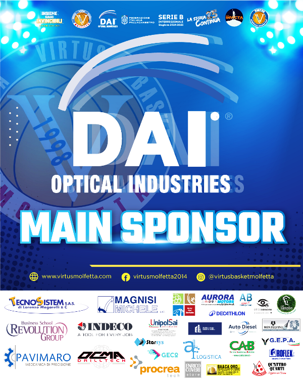 LA DAI OPTICAL INDUSTRIES SI CONFERMA IL MAIN SPONSOR DELLA VIRTUS BASKET MOLFETTA ANCHE PER LA PROSSIMA STAGIONE 2025/2026