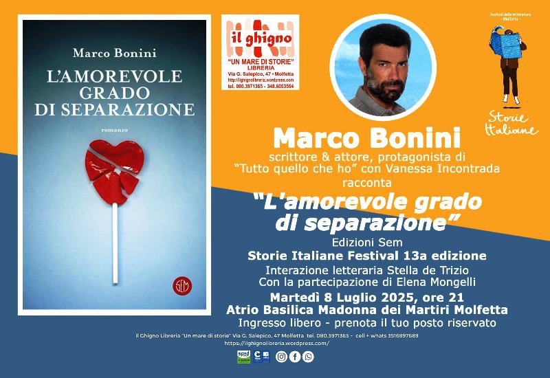 LATTORE E SCRITTORE MARCO BONINI SAR A MOLFETTA, MARTED 8 LUGLIO, PER PRESENTARE IL SUO NUOVO LIBRO 