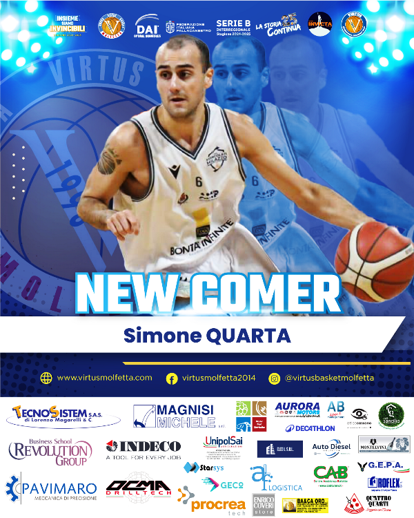 NUOVO PLAYMAKER PER LA DAI OPTICAL VIRTUS BASKET MOLFETTA. INGAGGIATO SIMONE QUARTA