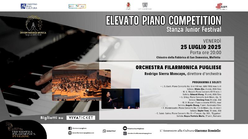 L'ORCHESTRA FILARMONICA PUGLIESE TERR UN CONCERTO SPECIALE VENERD 25 LUGLIO AL CHIOSTRO DELLA FABBRICA DI SAN DOMENICO A MOLFETTA