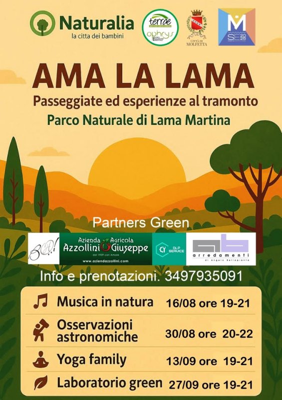 SABATO 30 AGOSTO SECONDO APPUNTAMENTO DEL CARTELLONE DI EVENTI AMA LA LAMA AL PARCO NATURALE DI LAMA MARTINA A MOLFETTA