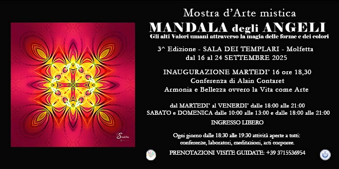 LE OPERE INEDITE DARTE RELIGIOSA DELLAUTENTICA TRADIZIONE ESSENA SARANNO IN MOSTRA ALLA SALA DEI TEMPLARI DAL 16 AL 24 SETTEMBRE: MANDALA DEGLI ANGELI