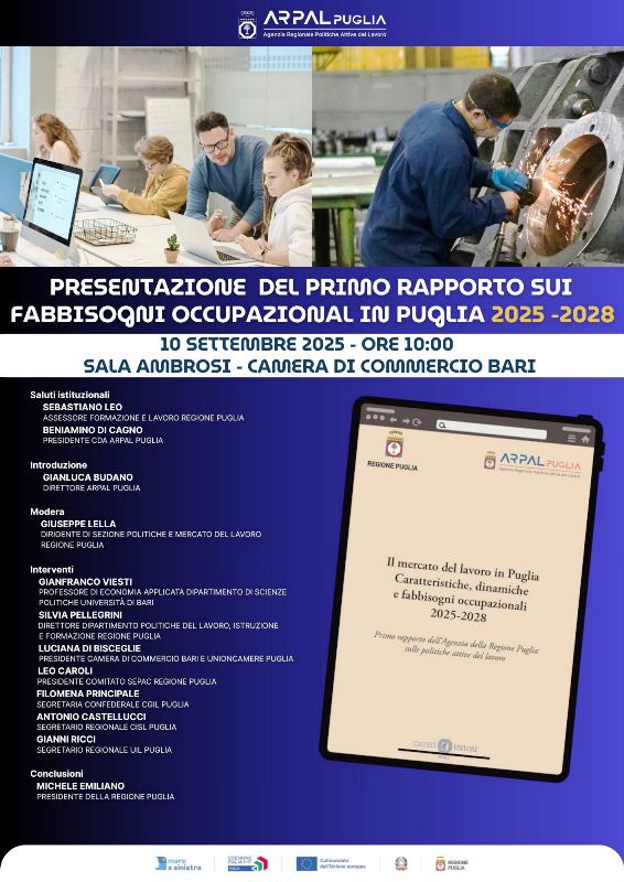 PRESENTAZIONE DEL PRIMO RAPPORTO SUI FABBISOGNI OCCUPAZIONALI IN PUGLIA 2025-2028