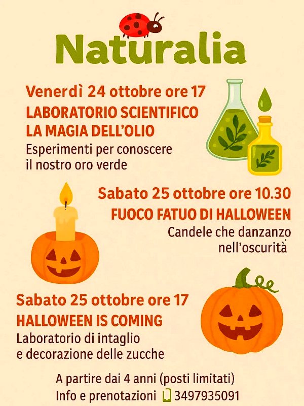 TRIS DI APPUNTAMENTI DI NATURALIA LA CITT DEI BAMBINI VENERDI' 24 E SABATO 25 OTTOBRE