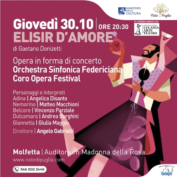 LORCHESTRA SINFONICA FEDERICIANA DIRETTA DAL MAESTRO ANGELO GABRIELLI PRESENTA LELISIR DAMORE DI GAETANO DONIZETTI