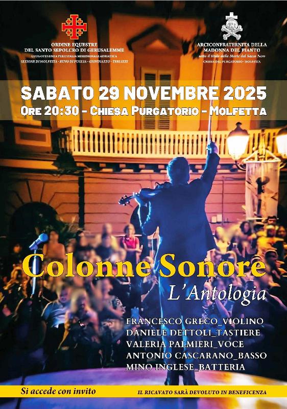 SABATO 29 NOVEMBRE APPUNTAMENTO CON  IL CONCERTO DAL TITOLO COLONNE SONORE  LANTOLOGIA