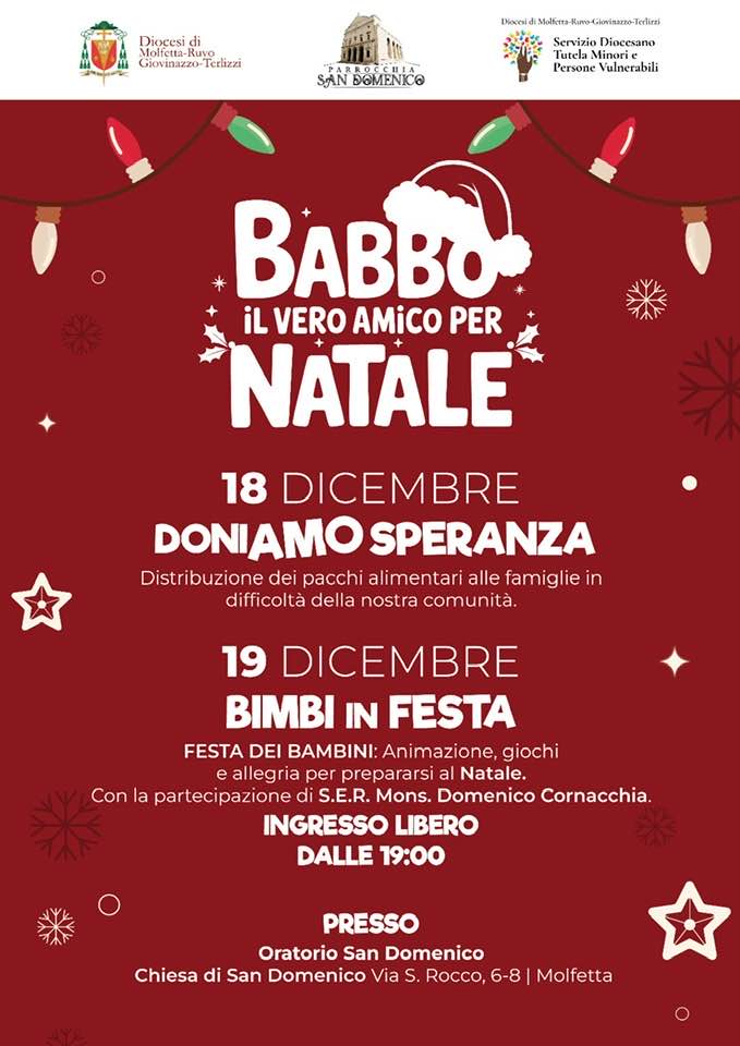 LA DIOCESI DI MOLFETTA CELEBRA IL NATALE CON DUE EVENTI DI SOLIDARIET E GIOIA PER FAMIGLIE E BAMBINI