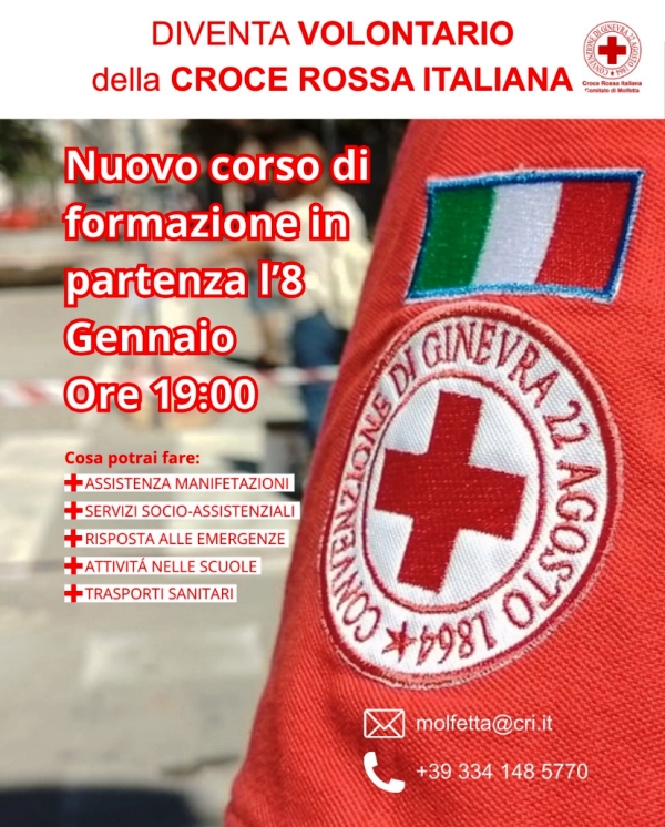APERTE LE ISCRIZIONI PER IL NUOVO CORSO DI FORMAZIONE PER VOLONTARI DI CROCE ROSSA ITALIANA � COMITATO DI MOLFETTA