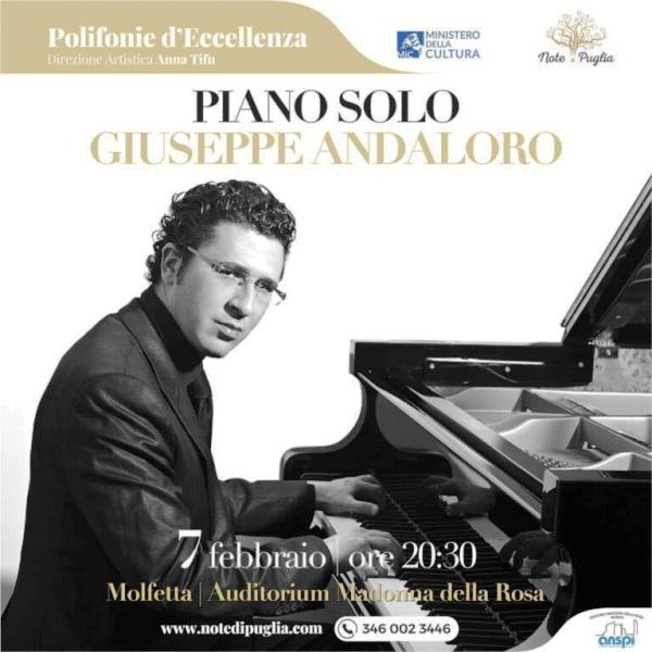 NOTE DI PUGLIA PROPONE PER SABATO 7 FEBBRAIO IL CONCERTO DI GIUSEPPE ANDALORO: PIANO SOLO