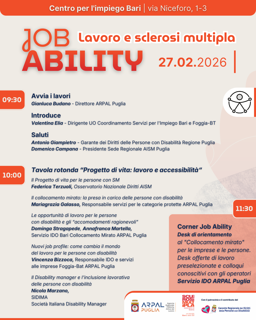 JOB ABILITY: LAVORO E SCLEROSI MULTIPLA. IL 27 FEBBRAIO A BARI UN INCONTRO SUL COLLOCAMENTO MIRATO IN COLLABORAZIONE CON AISM.