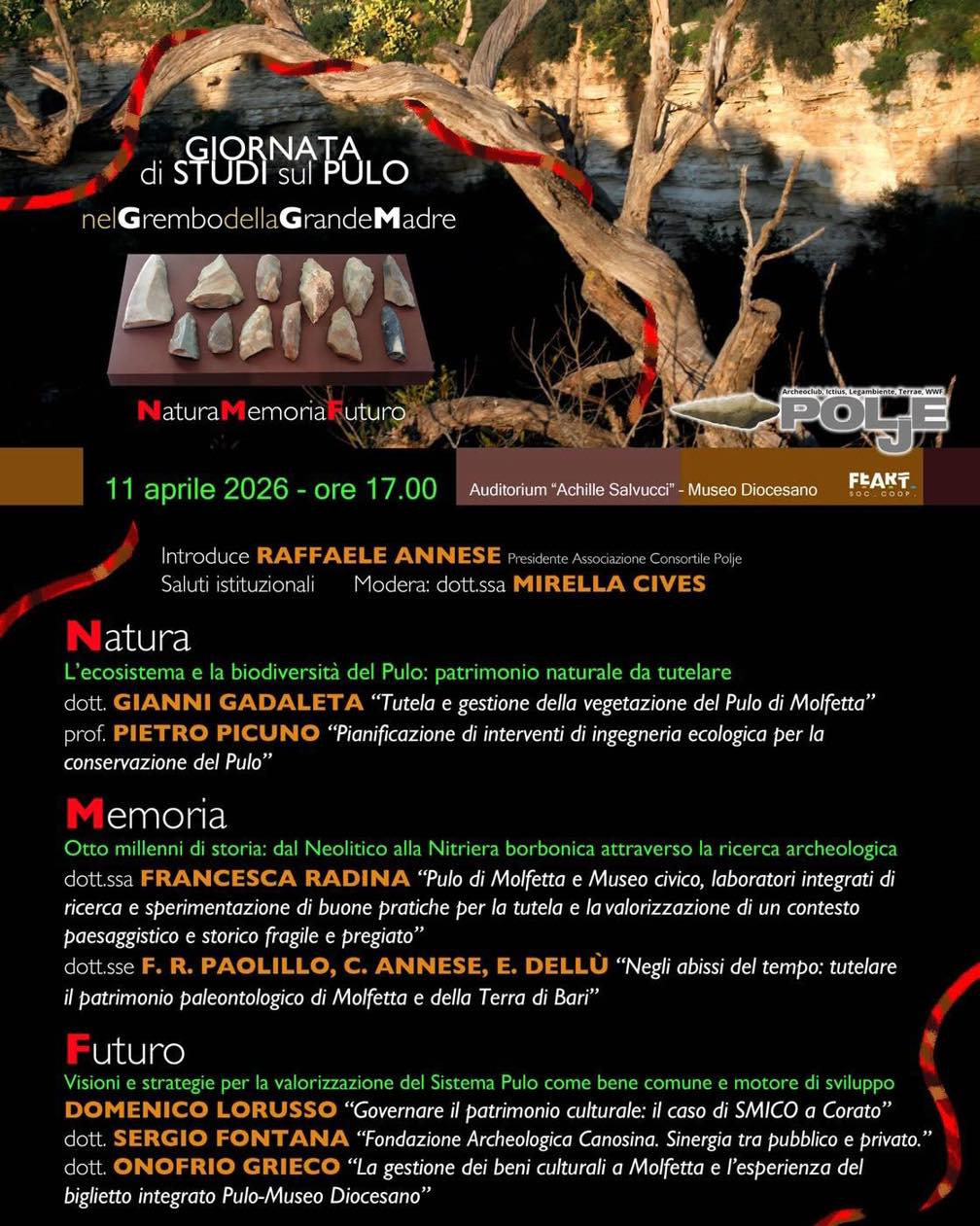 SABATO 11 APRILE UNA GIORNATA DI STUDI SUL PULO DAL TITOLO: NEL GREMBO DELLA GRANDE MADRE, NATURA � MEMORIA � FUTURO