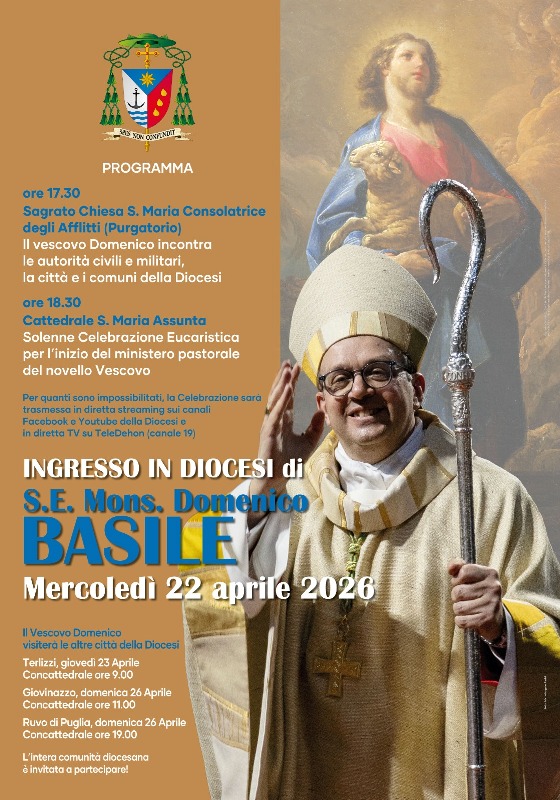 GIOVED� 16 APRILE LA DIOCESI DI MOLFETTA ORGANIZZA UN MOMENTO DI PREGHIERA COMUNITARIA NELLE CHIESE PARROCCHIALI, CON UN�ADORAZIONE EUCARISTICA PER IL MINISTERO DI MONS. BASILE